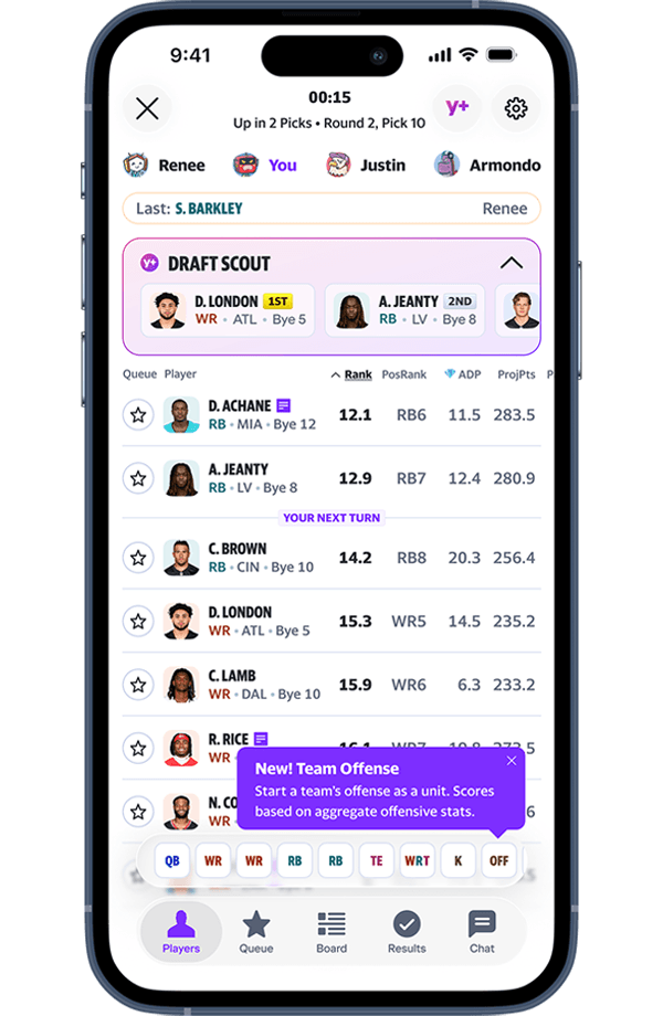 Yahoo Fantasy adds a new “Team Offense” roster spot for NFL draft season