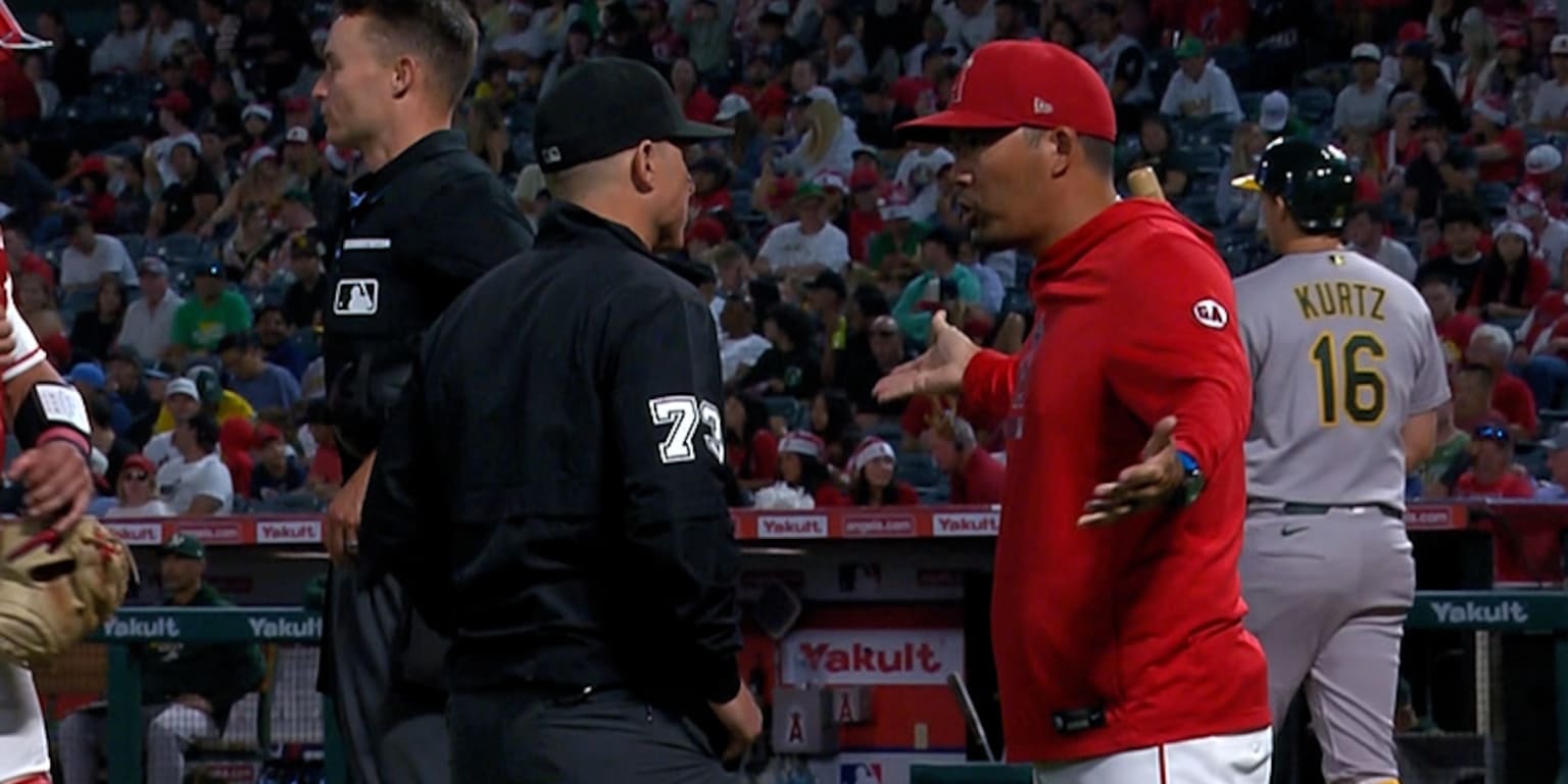 Angels manager Kurt Suzuki ejected after catcher’s interference call in loss-prep moment vs. Athletics