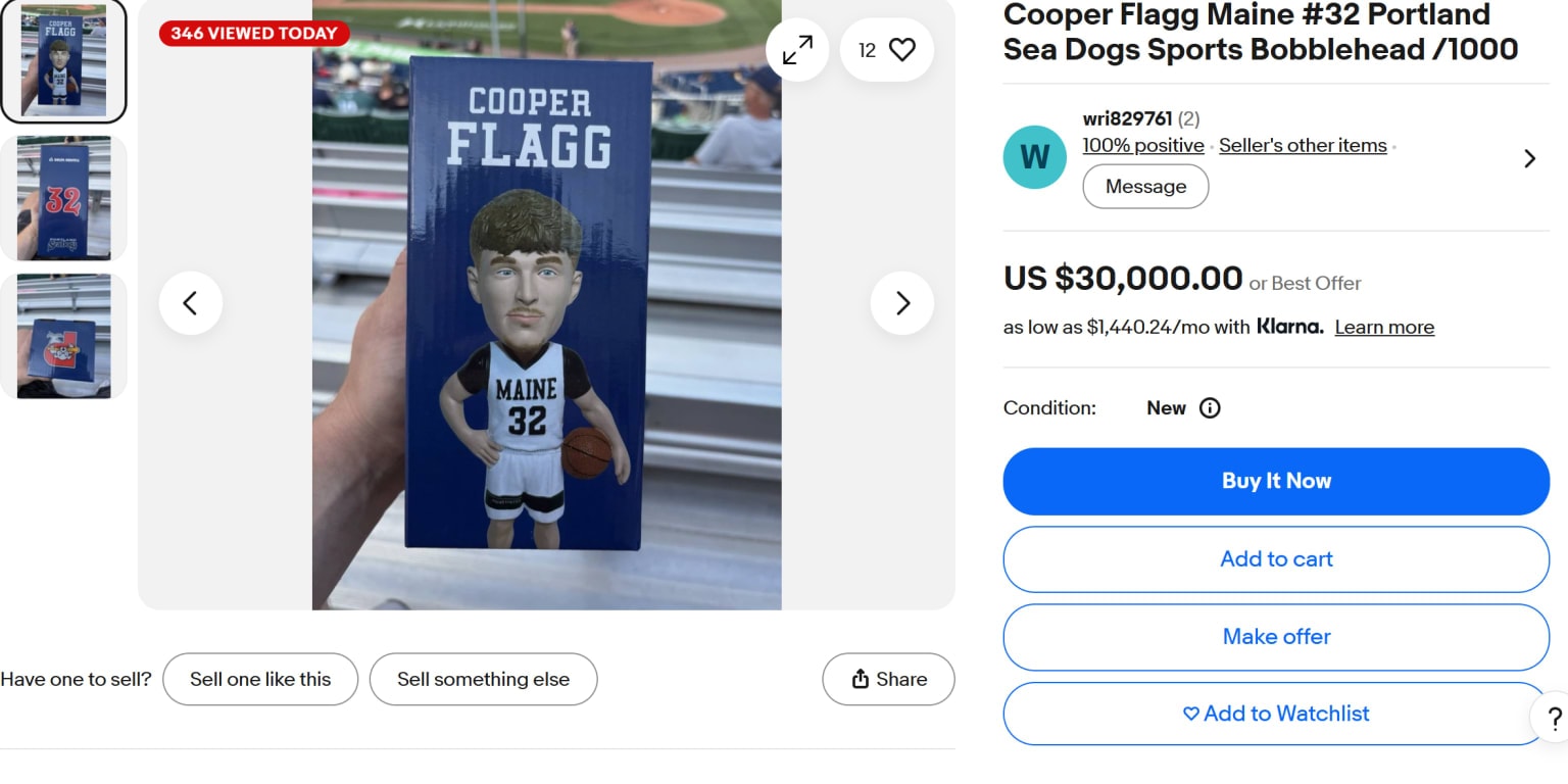 Portland Sea Dogs bobblehead featuring NBA Rookie of the Year Cooper Flagg resurfaces on eBay with bids in the hundreds