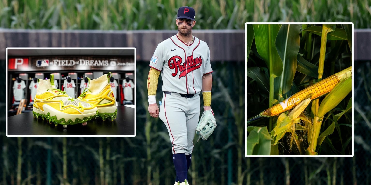 Bryce Harper brings corn-and-cob detail to the diamond for Phillies at the Field of Dreams Game