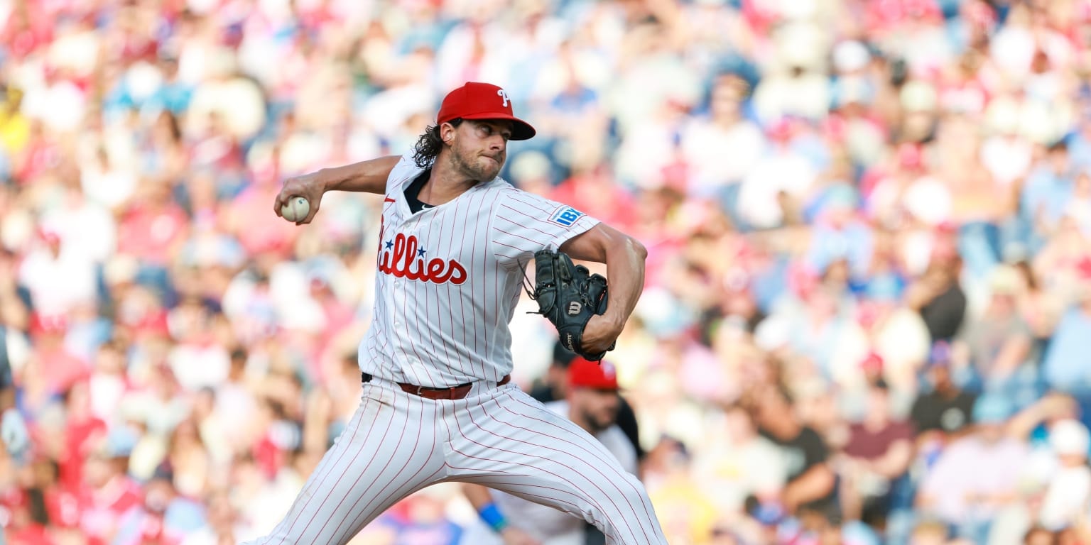 Aaron Nola’s 2,000th strikeout night ends early after comebacker hits right knee
