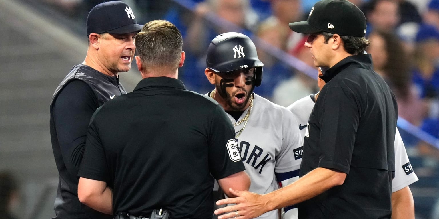 Yankees’ Jose Caballero works through the pitch-timer rule’s “alert in the box” requirement