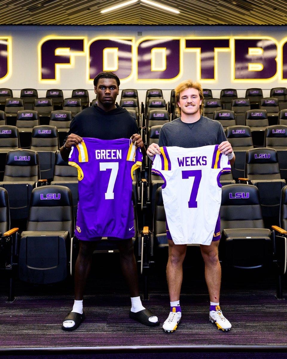 LSU doubles the No. 7 honor, with Trey’Dez Green and Whit Weeks sharing the legacy