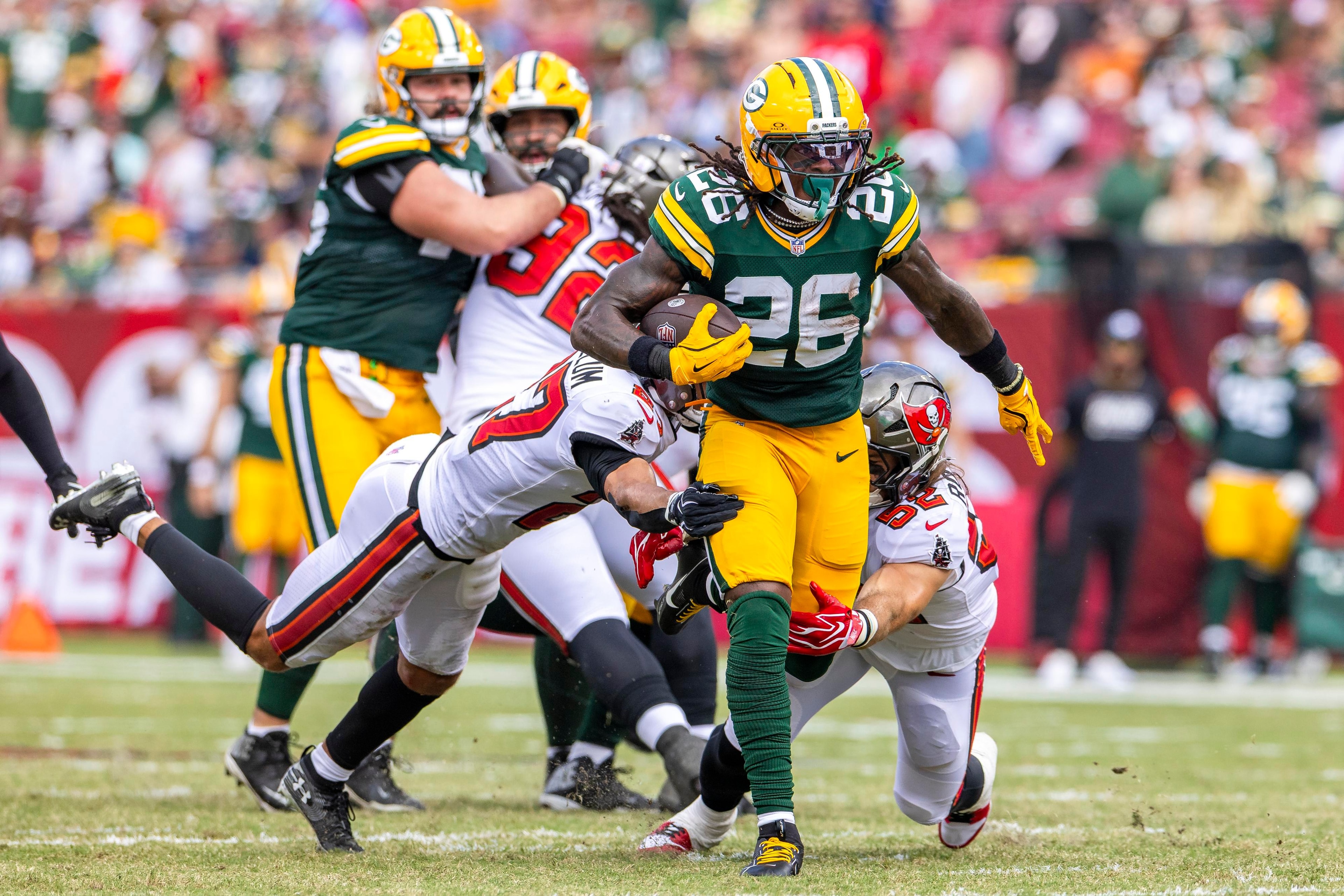 Packers’ running back rotation still a work in progress after another mixed week