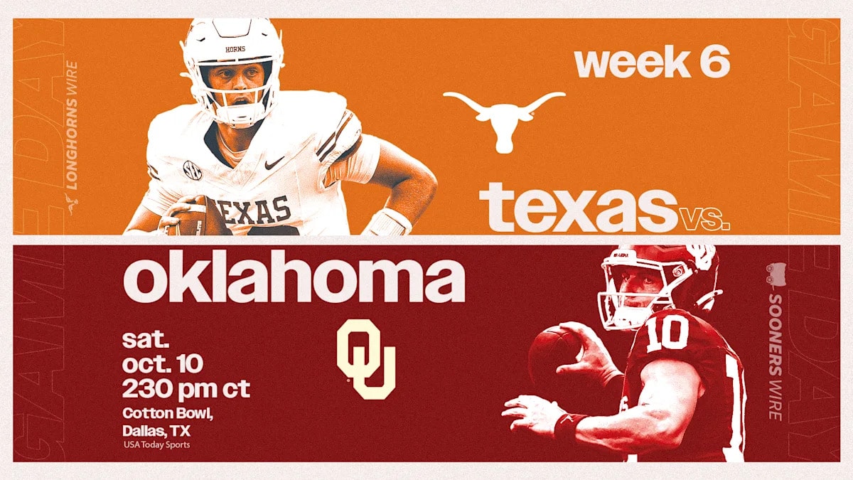 Oklahoma and No. 1 Texas meet in the Red River Showdown at the Cotton Bowl, with early-season stakes for the Sooners