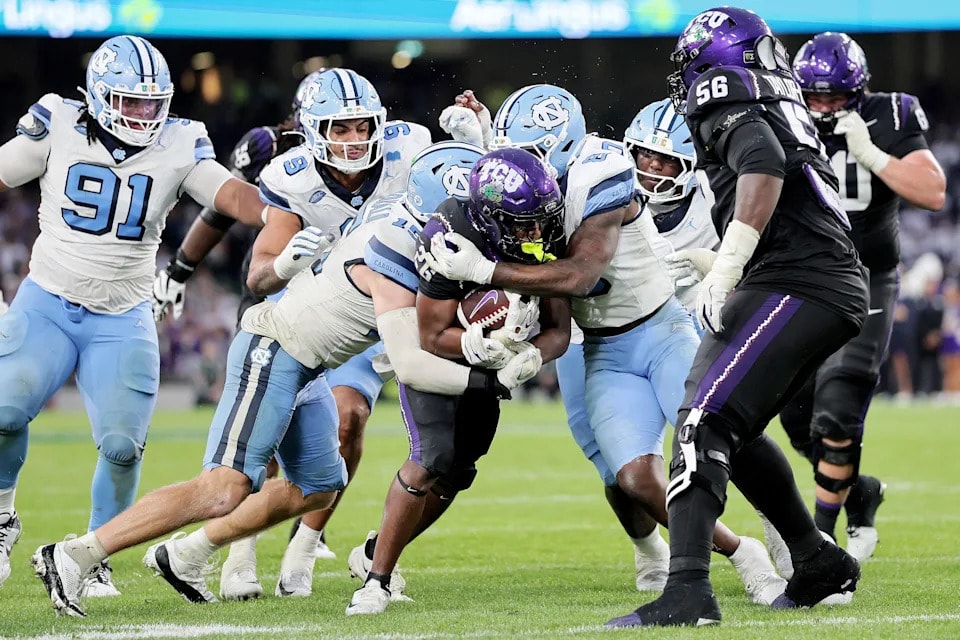 UNC’s football “helmet stickers” take center stage after upset in Dublin vs. TCU