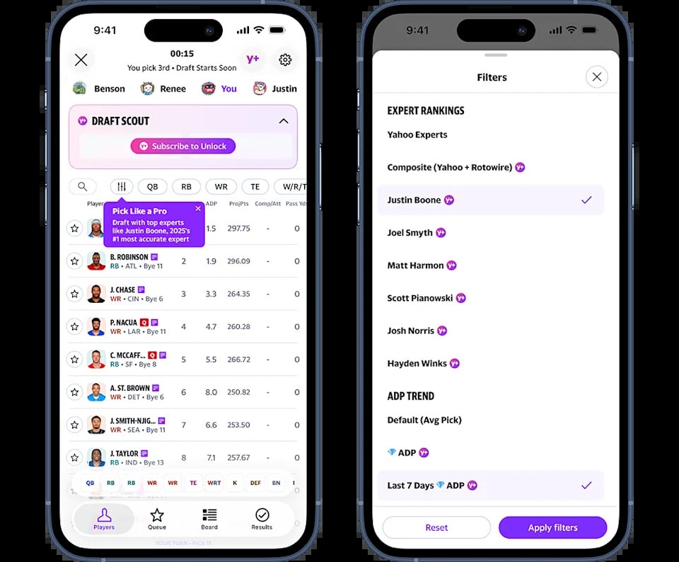 NFL fantasy drafting enters Day 12 of its 29-day season with “expert filter” tools built into the draft board
