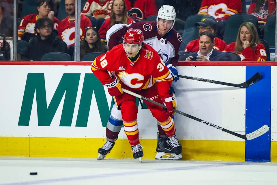 Flames rookie Jonathan Costagna faces Avalanche stars in NHL debut despite 7-3 loss