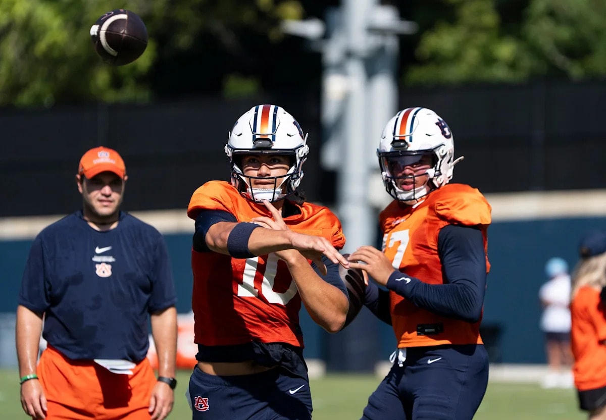 Alex Golesh upbeat as Auburn camp competition tightens behind Byrum Brown