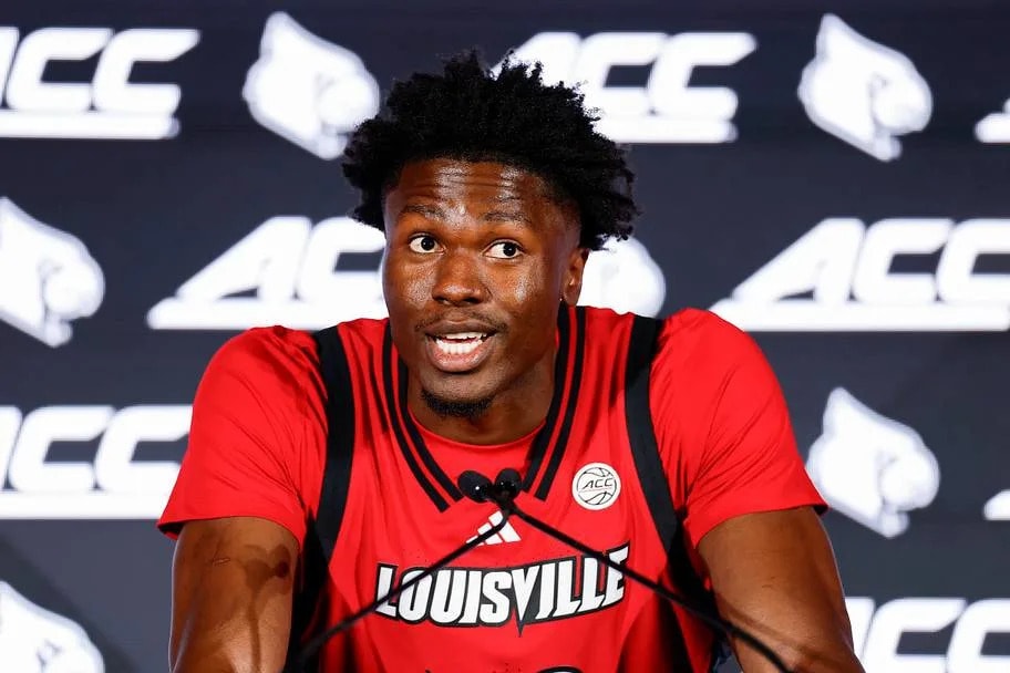 Pat Kelsey, Flory Bidunga and Adrian Wooley represent Louisville at ACC Media Day in Charlotte