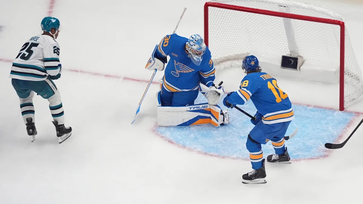 Darnell Nurse scores 1:03 into overtime as Sharks rally past Blues, 3-2