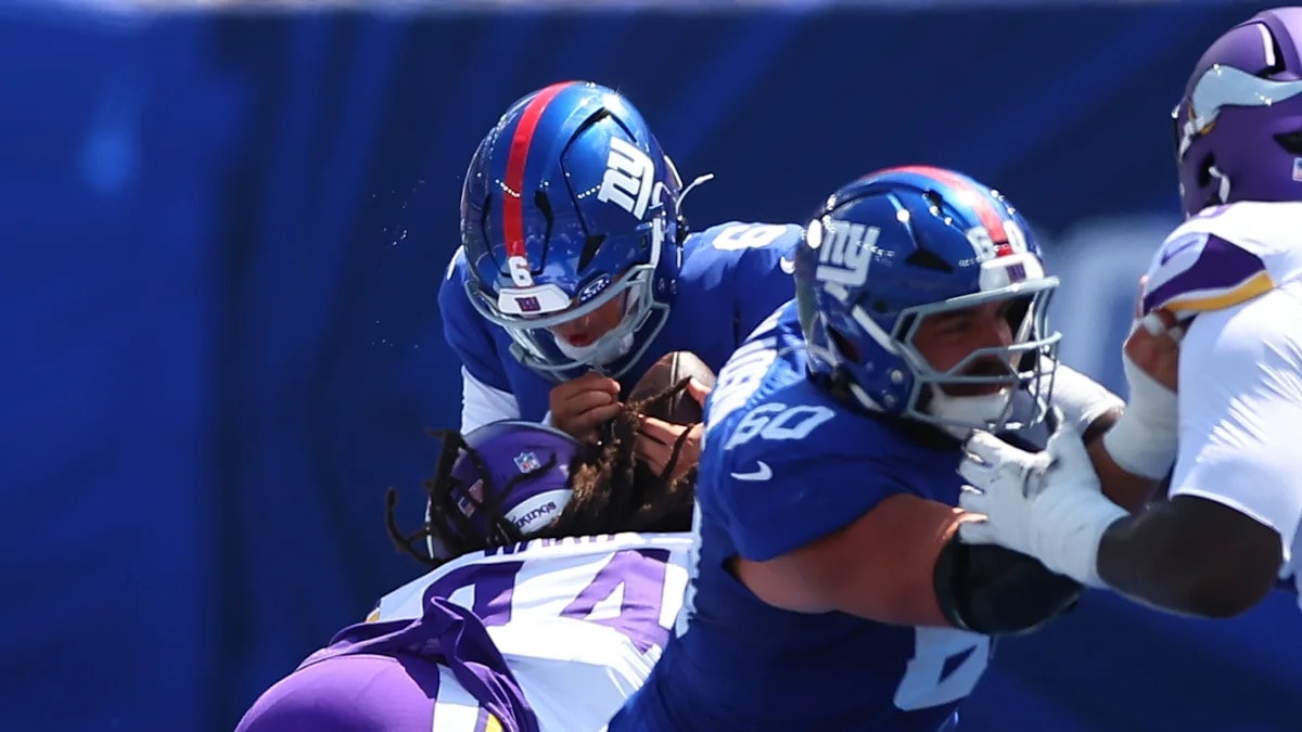 Giants QB Jaxson Dart questions frequent blue-tent checks after preseason sack