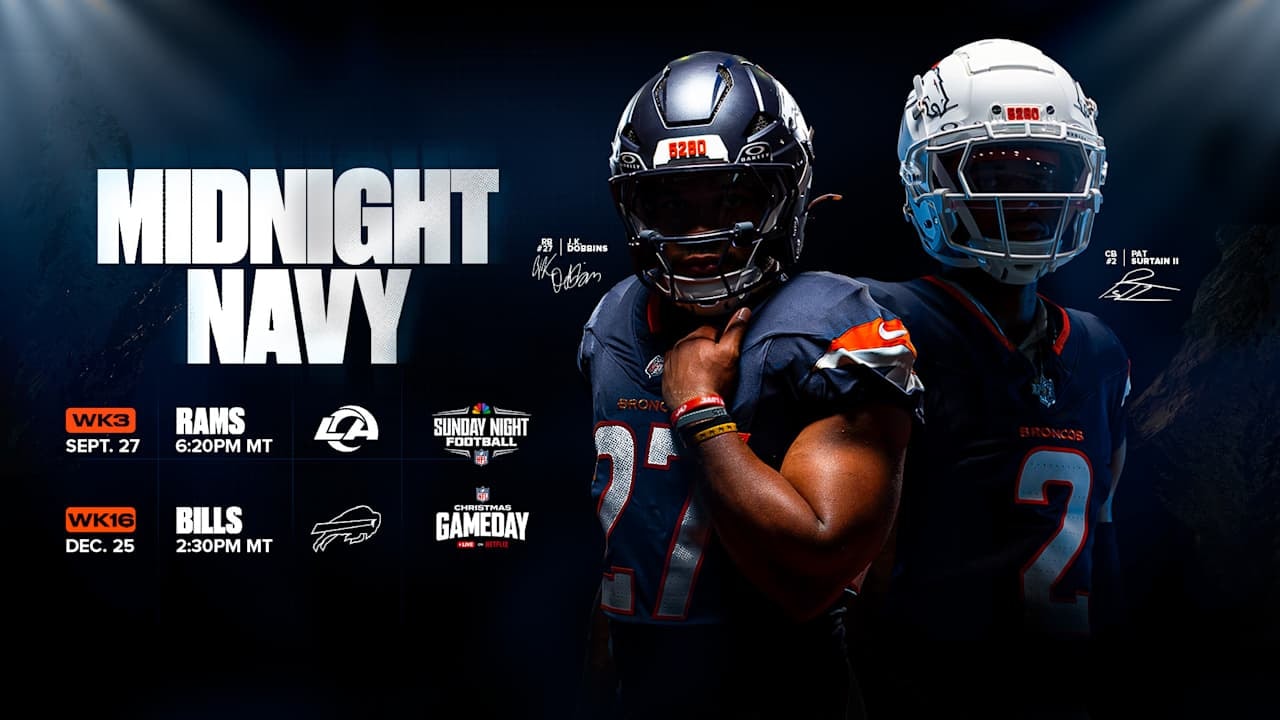 Broncos set Midnight Navy tone with alternates for prime-time matchups vs. Rams and Bills