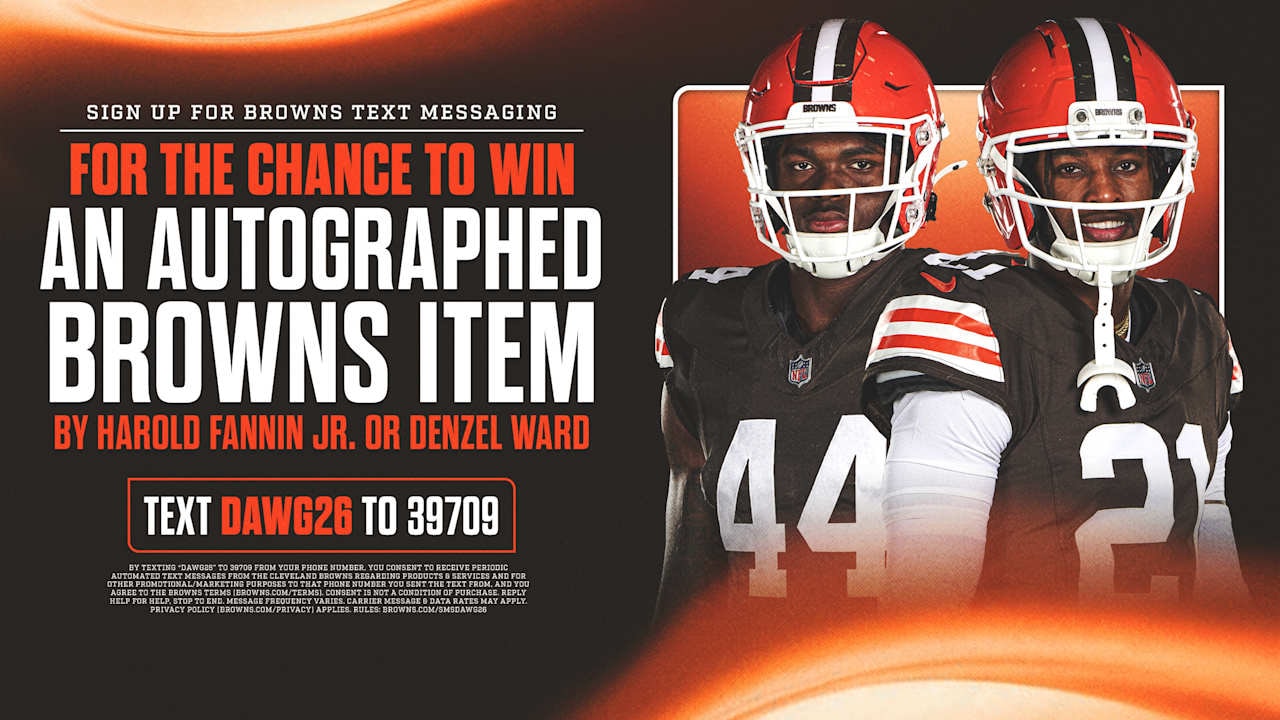 Browns announce text-messaging signup, offering a chance to win an autographed Fannin jersey or Ward helmet