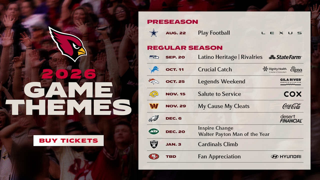 Arizona Cardinals announce themes for 2026 home games centered on youth and high school football