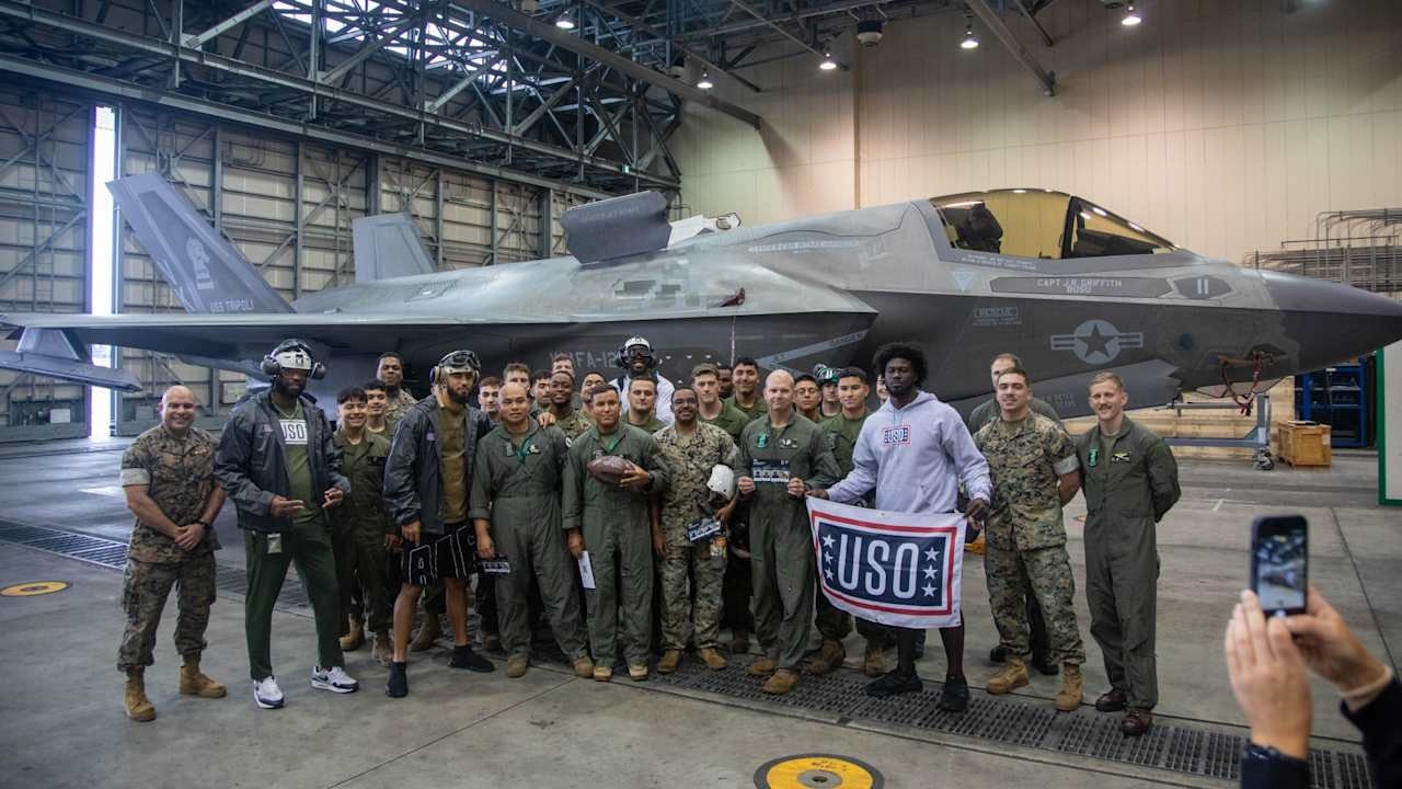 Falcons players and John Abraham visit U.S. service members in Japan for NFL’s Salute to Service