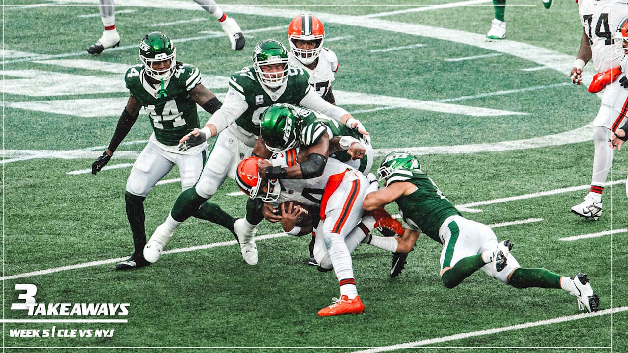 Jets hold Browns to under 200 yards in 17-12 win, defense delivers 8 sacks in Week 7