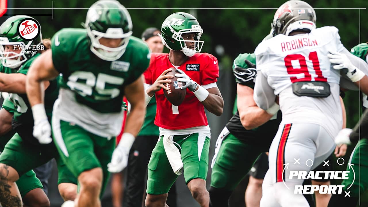 Jets and Buccaneers Stage Day 1 Joint Practice as Tempers Flare at Atlantic Health Jets Training Center