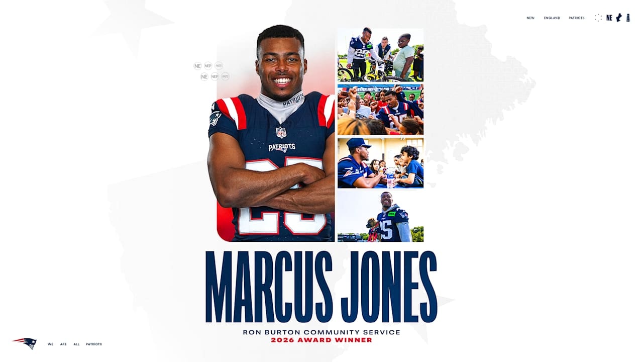 Marcus Jones earns Patriots Ron Burton Community Service Award at Patriots Premiere